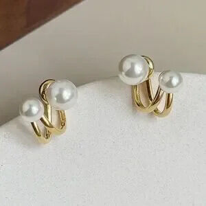 New Elegant Unique Minimalist Gold 14k Peal Earrings